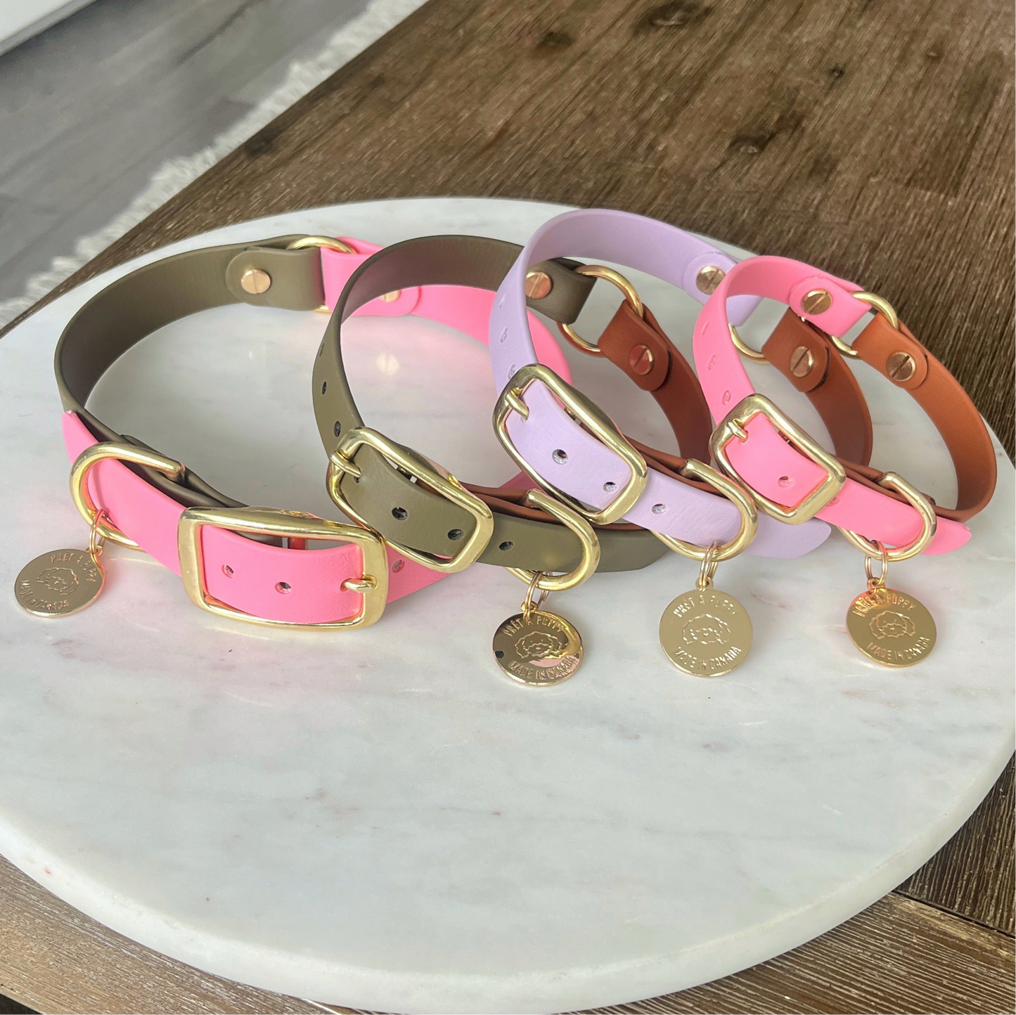 Biothane waterproof dog collar with gold brass hardware, durable and stylish custom design your own