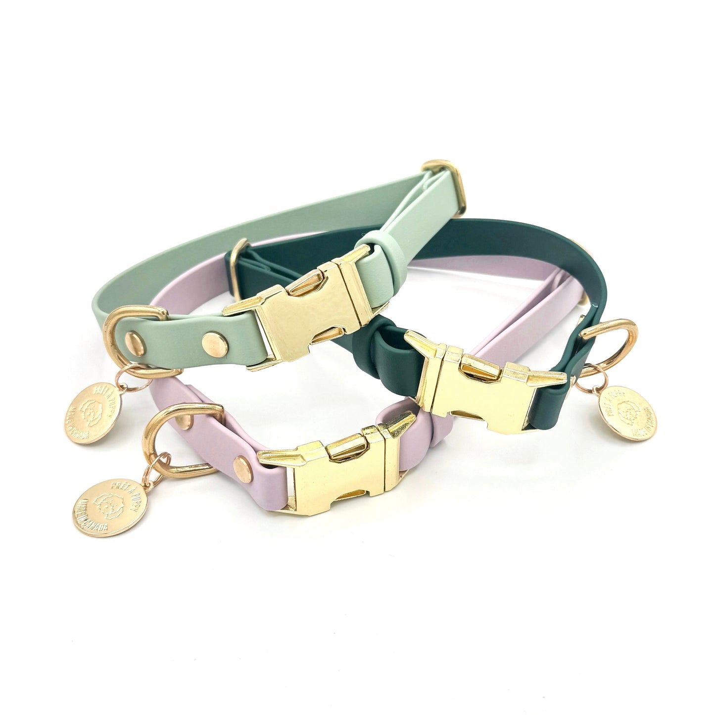 wateproof Biothane quick-release dog collar with gold hardware , adjustable, durable, and stylish for everyday wear