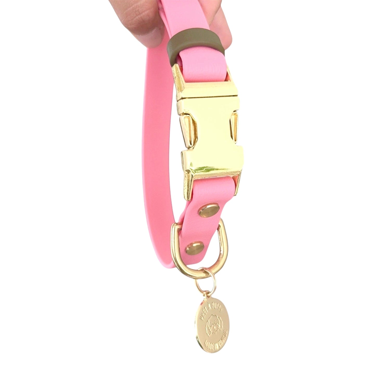 wateproof Biothane quick-release dog collar with gold hardware , adjustable, durable, and stylish for everyday wear, pink