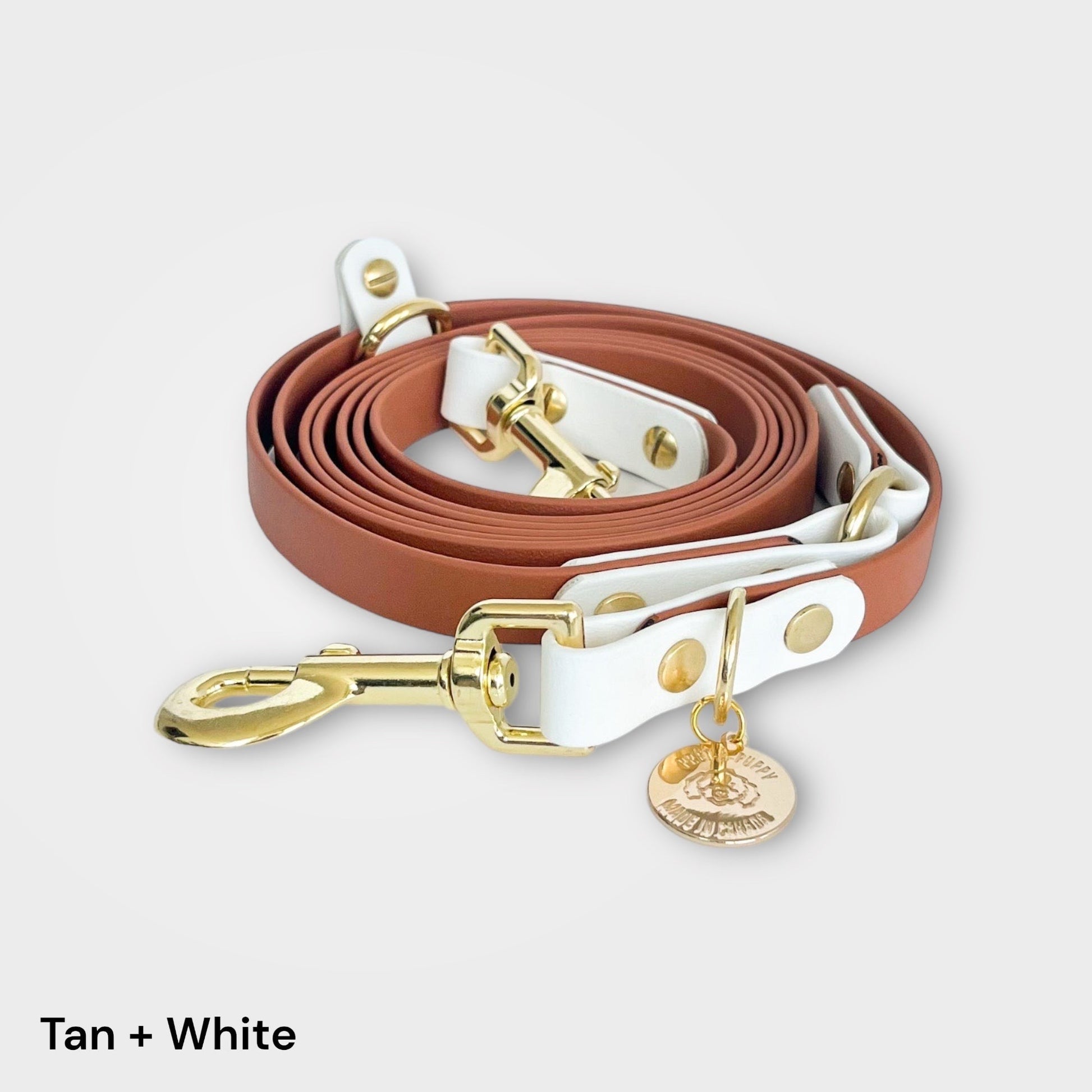 Two tone design-your-own hands-free dog leash with gold brass hardware 