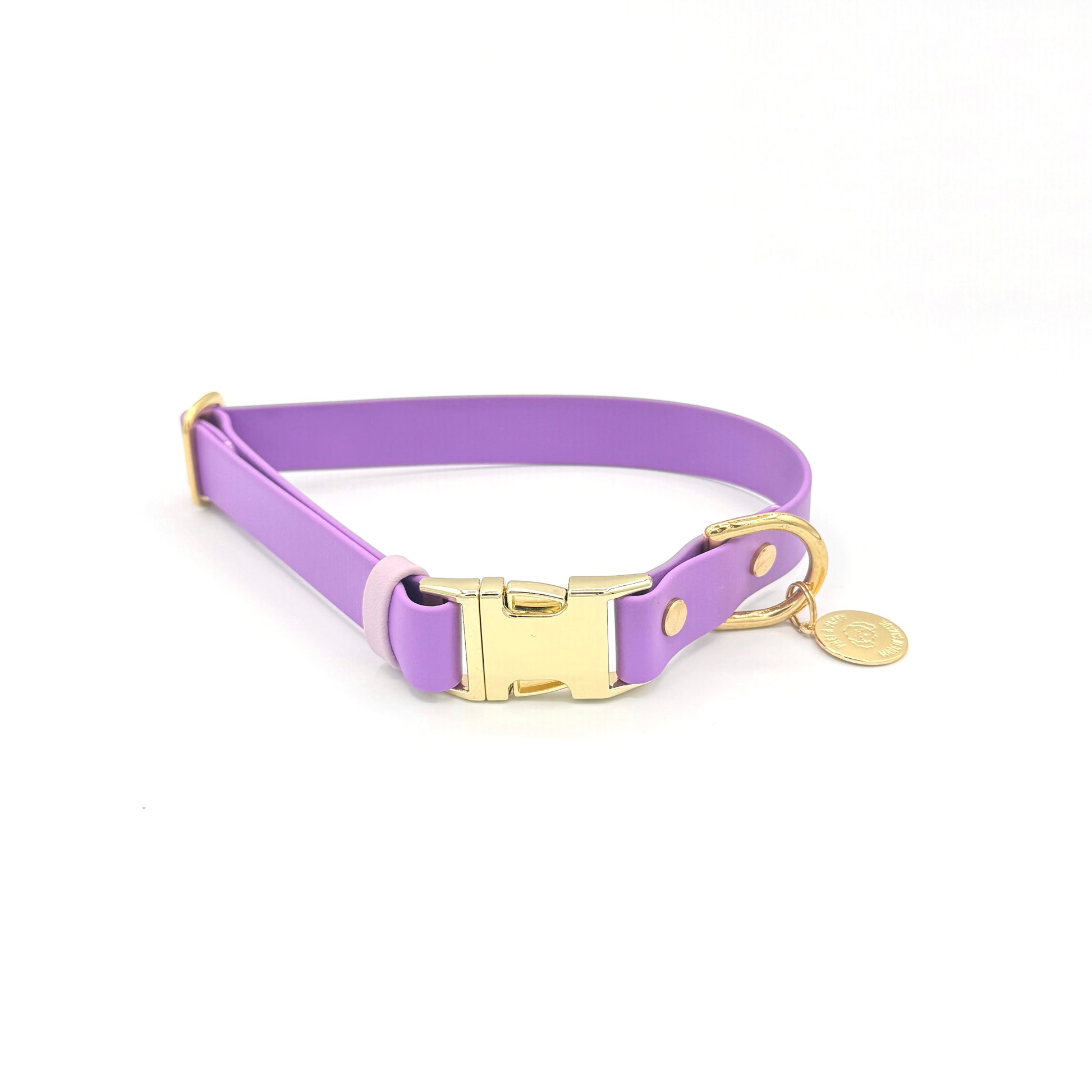 Adjustable Biothane Quick Release Dog Collar Gold Hardware, Amethyst Purple