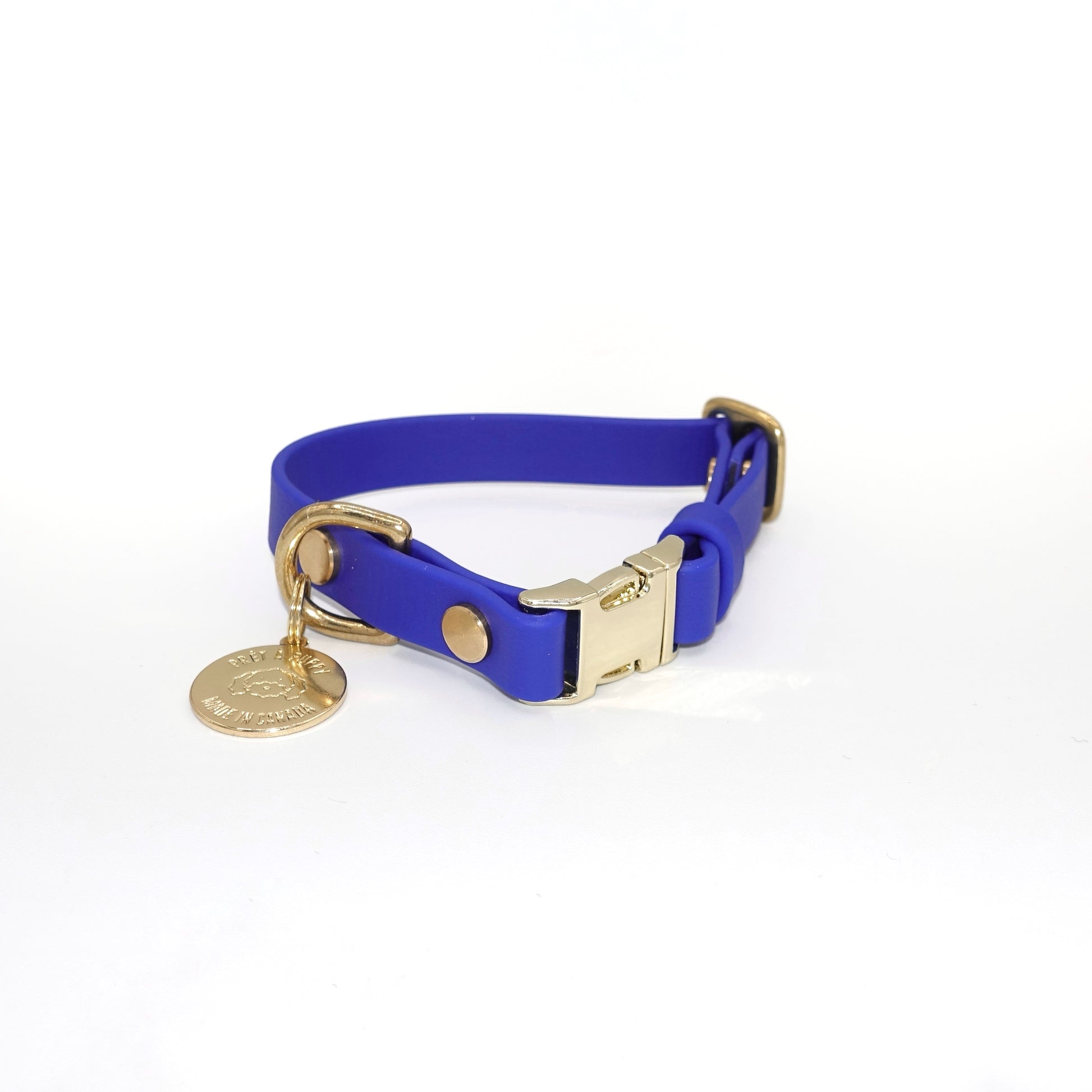 Adjustable Biothane Quick Release Dog Collar Gold Hardware, Royal Blue