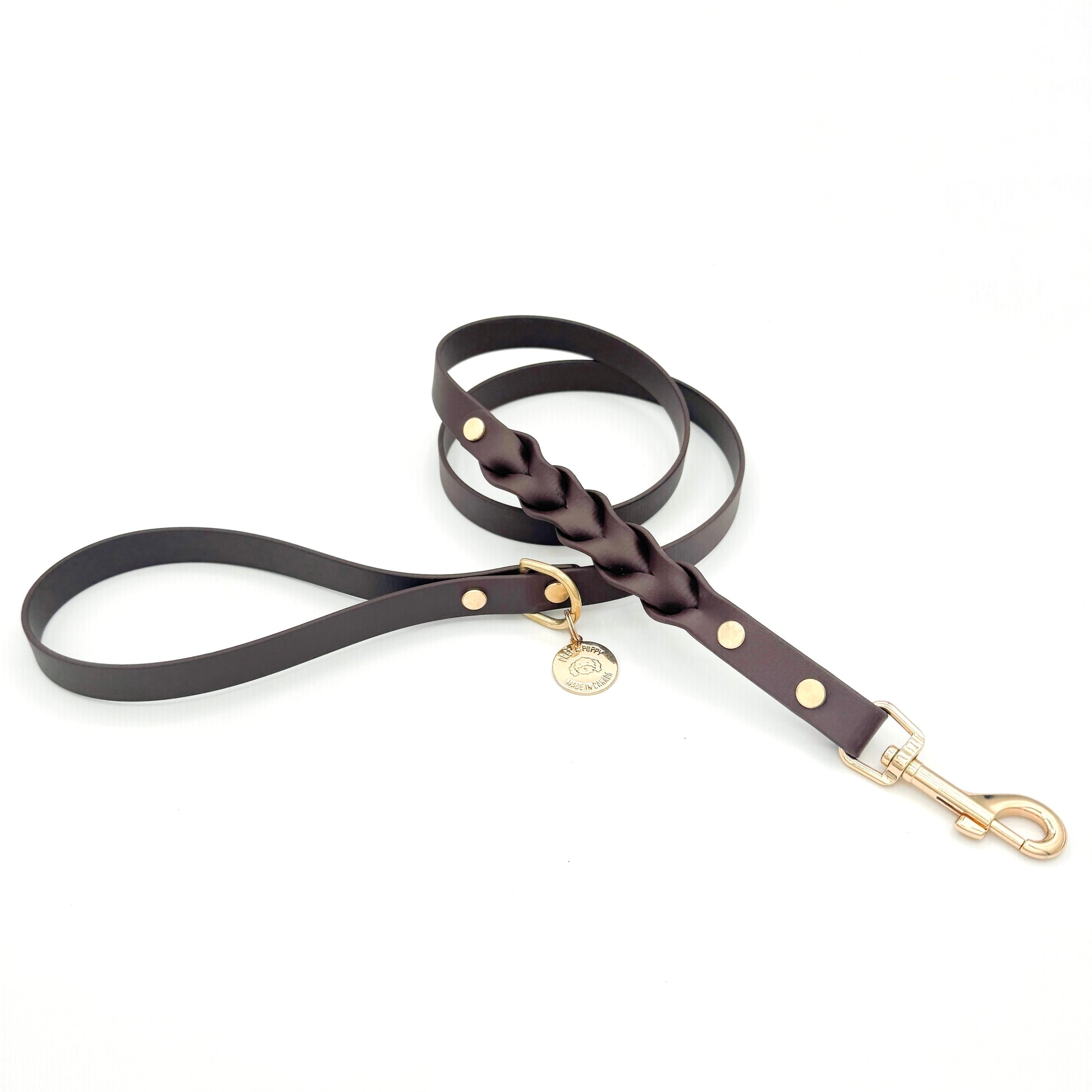 Biothane braided dog leash with gold hardware, waterproof and durable, stylish for everyday walks 