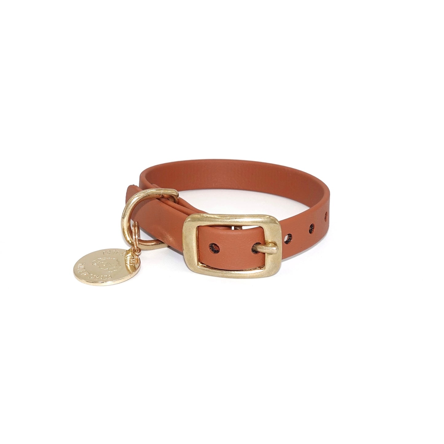 Brown Biothane waterproof dog collar with gold brass hardware,  durable and stylish 