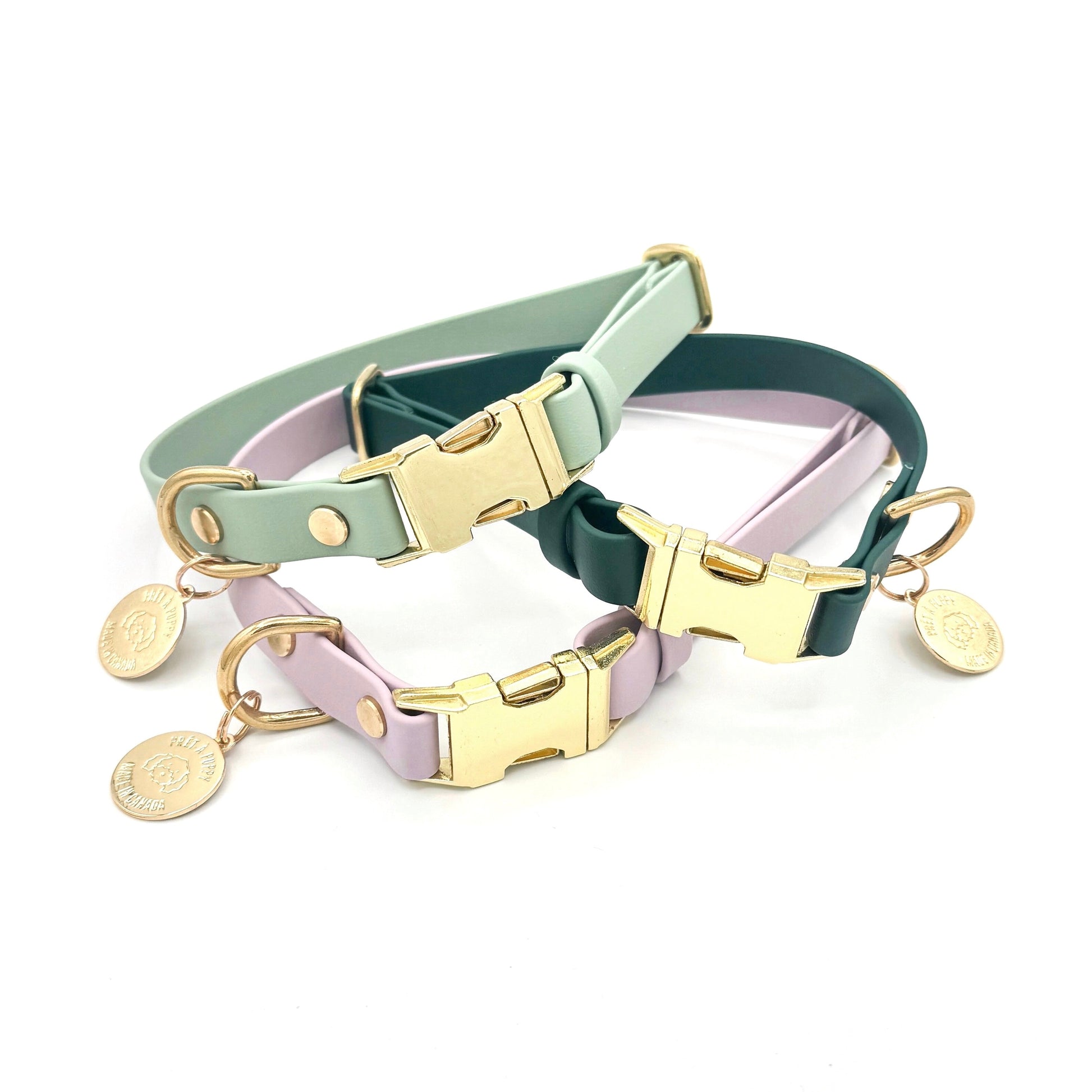 wateproof Biothane quick-release dog collar with gold hardware , adjustable, durable, and stylish for everyday wear
