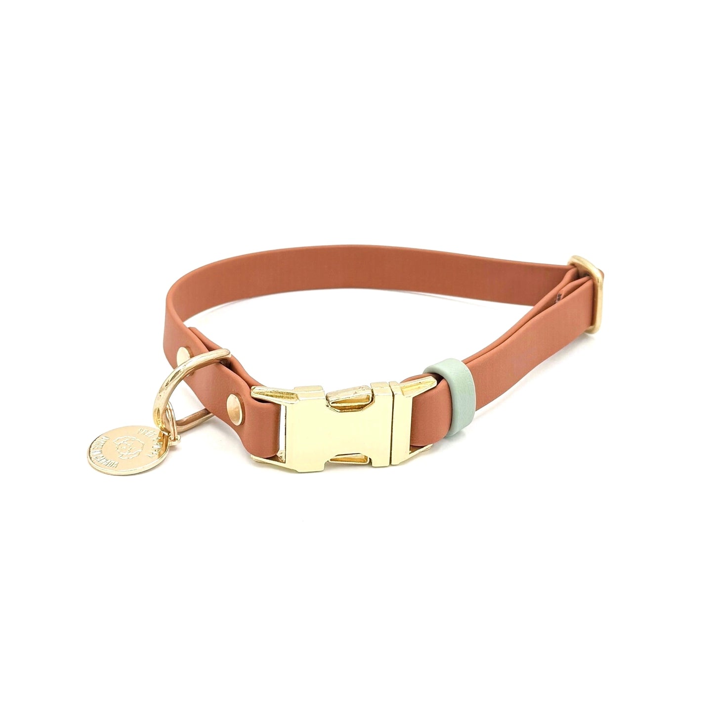 wateproof Biothane quick-release dog collar with gold hardware , adjustable, durable, and stylish for everyday wear, brown