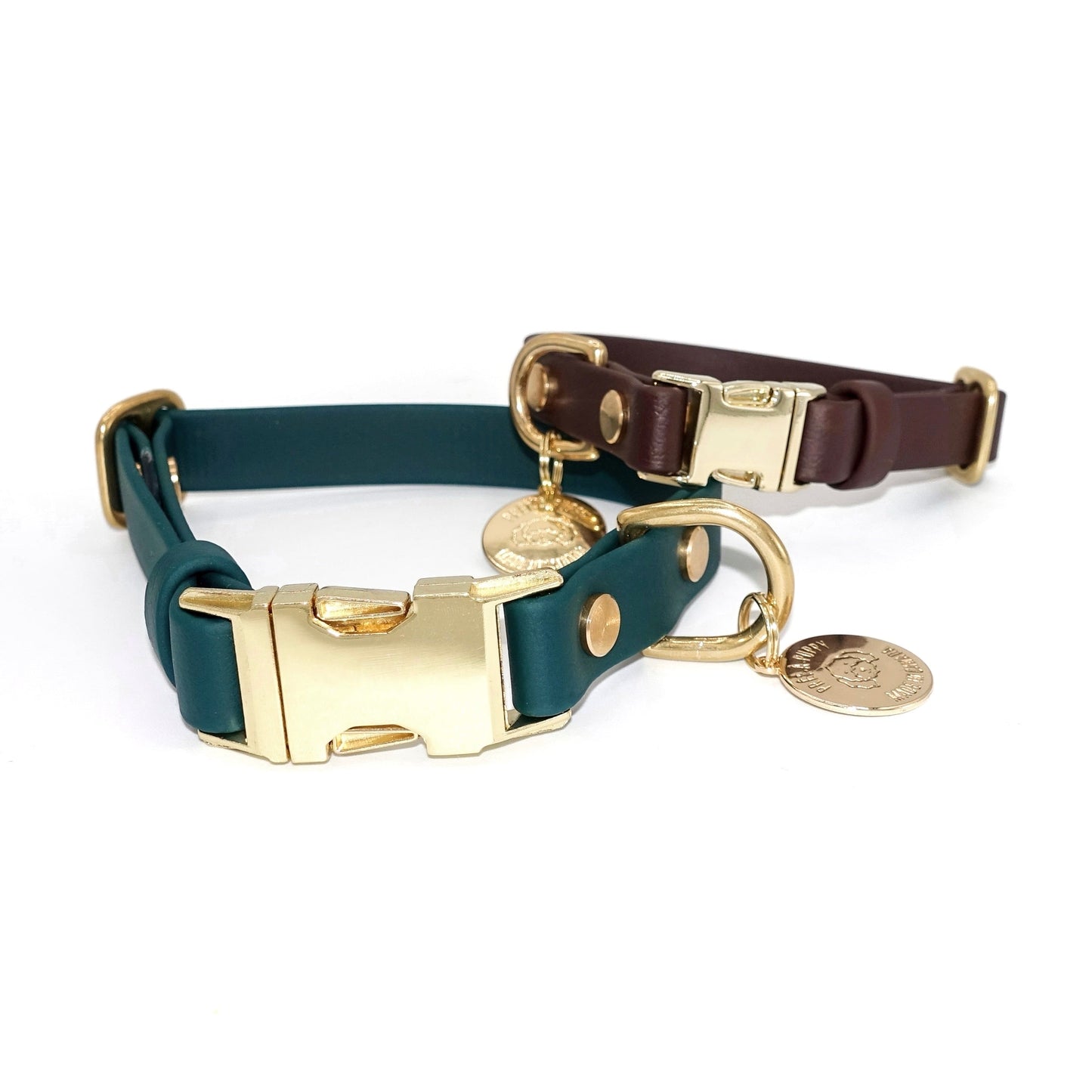 wateproof Biothane quick-release dog collar with gold hardware , adjustable, durable, and stylish for everyday wear
