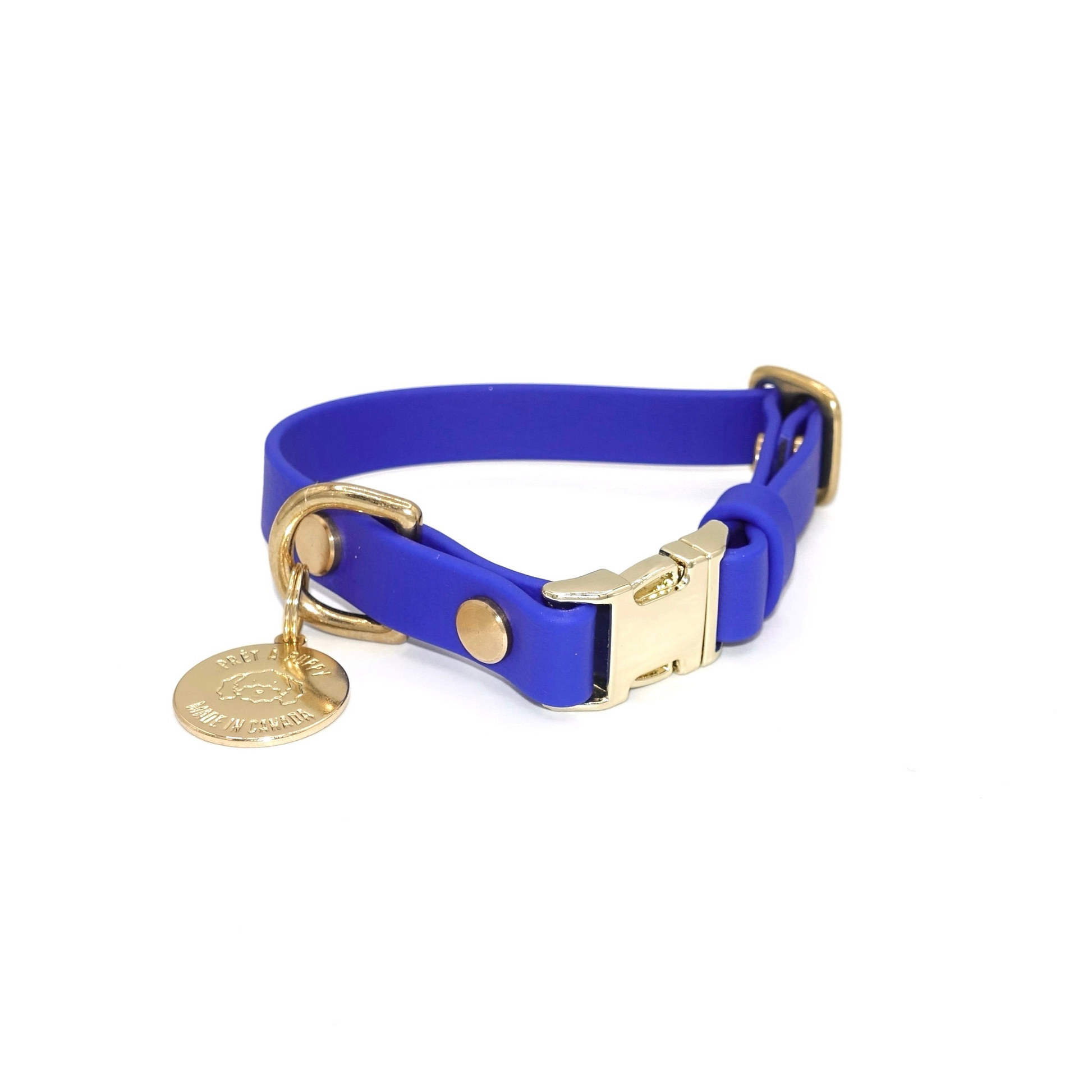 wateproof Biothane quick-release dog collar with gold hardware , adjustable, durable, and stylish for everyday wear, royal blue