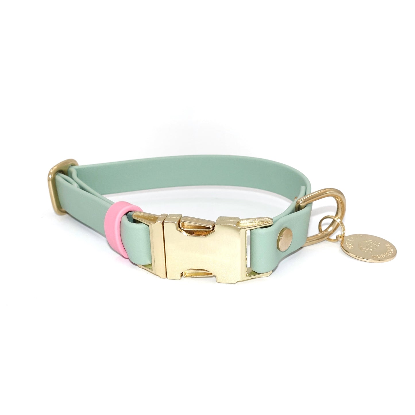 wateproof Biothane quick-release dog collar with gold hardware , adjustable, durable, and stylish for everyday wear