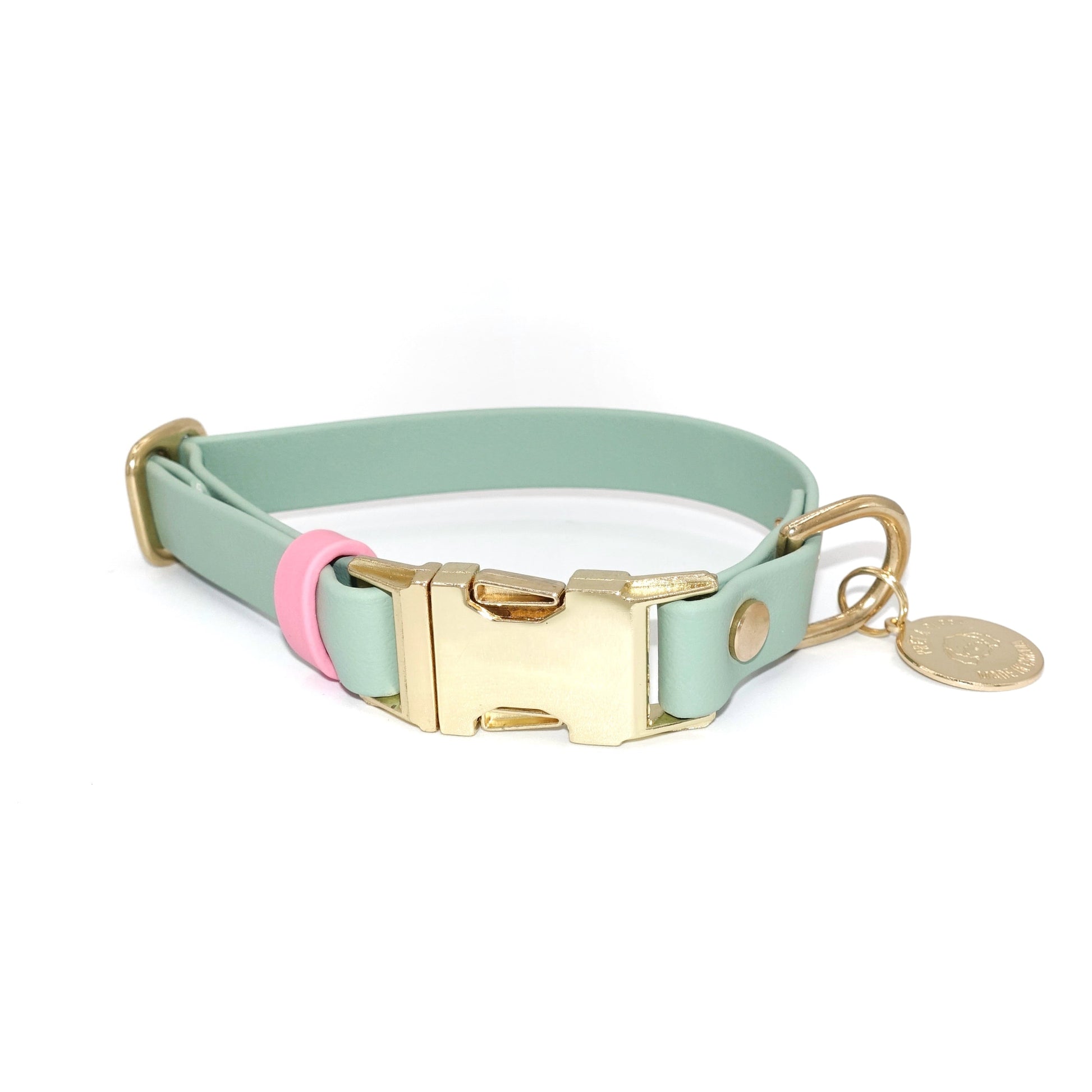 wateproof Biothane quick-release dog collar with gold hardware , adjustable, durable, and stylish for everyday wear